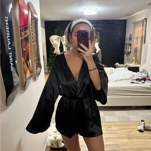 Elegant Black Satin Women's Romper
